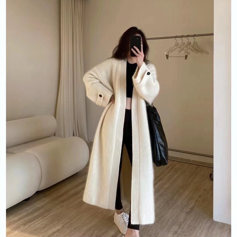 Autumn and Winter New Korean Style Loose Lazy Elegant Knitted Cardigan Top Women's plus size Slimming Mid-length Sweater Jacket