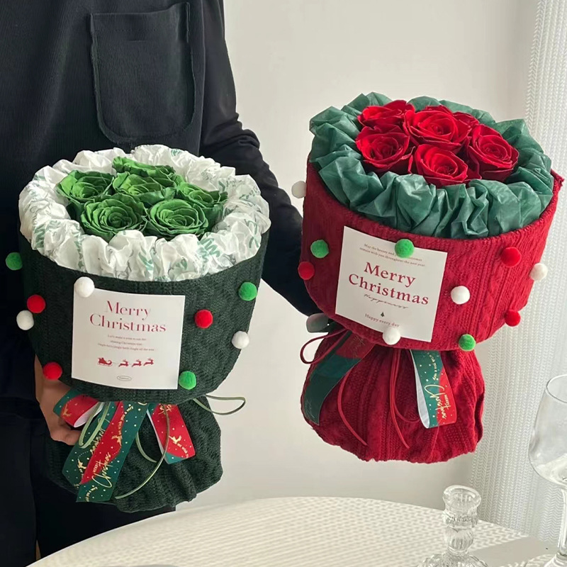 卓兰红绿色系苹果花束小香风针织包装布艺材料花店用品包装纸