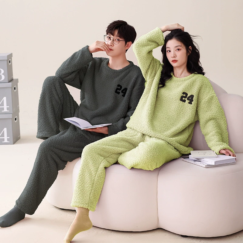 Бархатные демисезонные pijama для любимого, тёплый комплект для отдыха для мужчин и женщин, простой и элегантный дизайн, корейский стиль, круглый воротник
