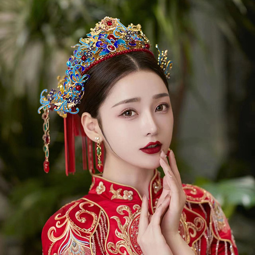 Bride  chinese XiuHe wedding dress hair crown Empress queen cosplay tire step the new Chinese style luxury tassel shake rockhopper Ming hanfu knot wedding hair accessories