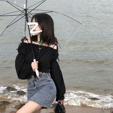 秋季日系软妹甜辣荷叶边一字肩上衣学生韩版显瘦百搭小心机衬衣女