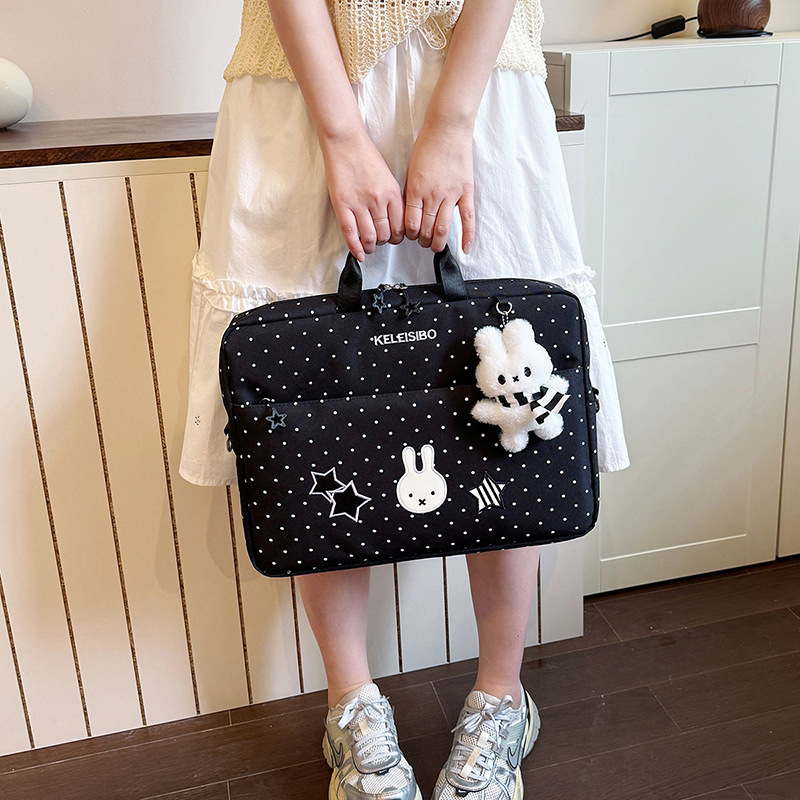 One-Shoulder Japanese-Style Ins Polka Dot Notebook Storage Bag, Commuter Crossbody Bag, Versatile Laptop Bag for Girls 15inch