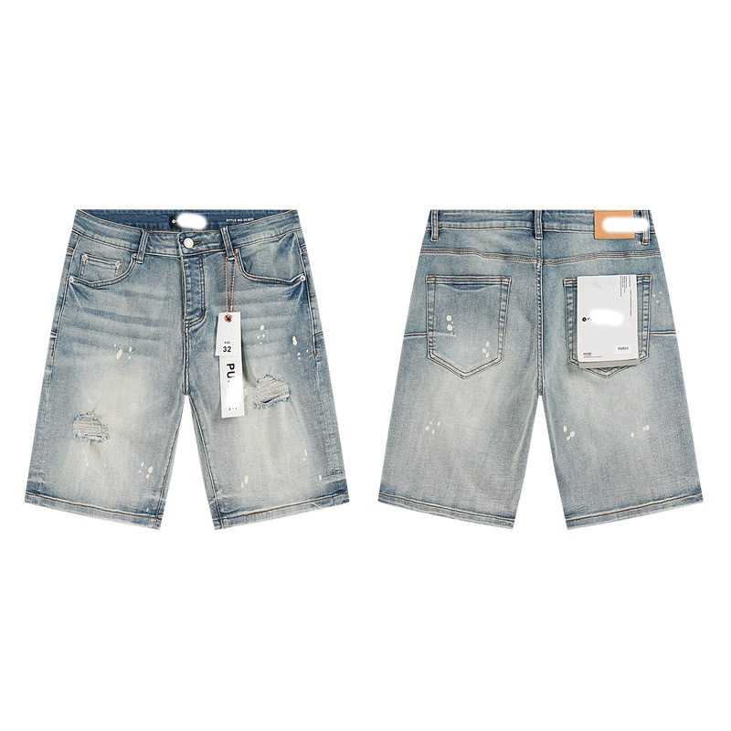 Marca de moda transfronteriza JB purple verano rectas vaqueros lavados de agua para hacer viejos agujeros vaqueros de hombre pantalones cortos de caño purple