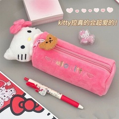 Kitty猫縦筆袋ins日系かわいい高颜値文房具袋中学校の小学生鉛筆ケースに熊がついている