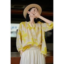 笑涵阁の度假风明艳虞美人含桑蚕丝小上衣衬衫