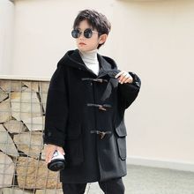 男童呢大衣2025秋冬新款牛角扣呢外套童装上衣中长款韩版宽松连帽