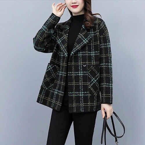 Short Plaid Wool Coat for Women - Autumn/Winter New Retro High-end Stylish Suit Coat with Double Faced Wool