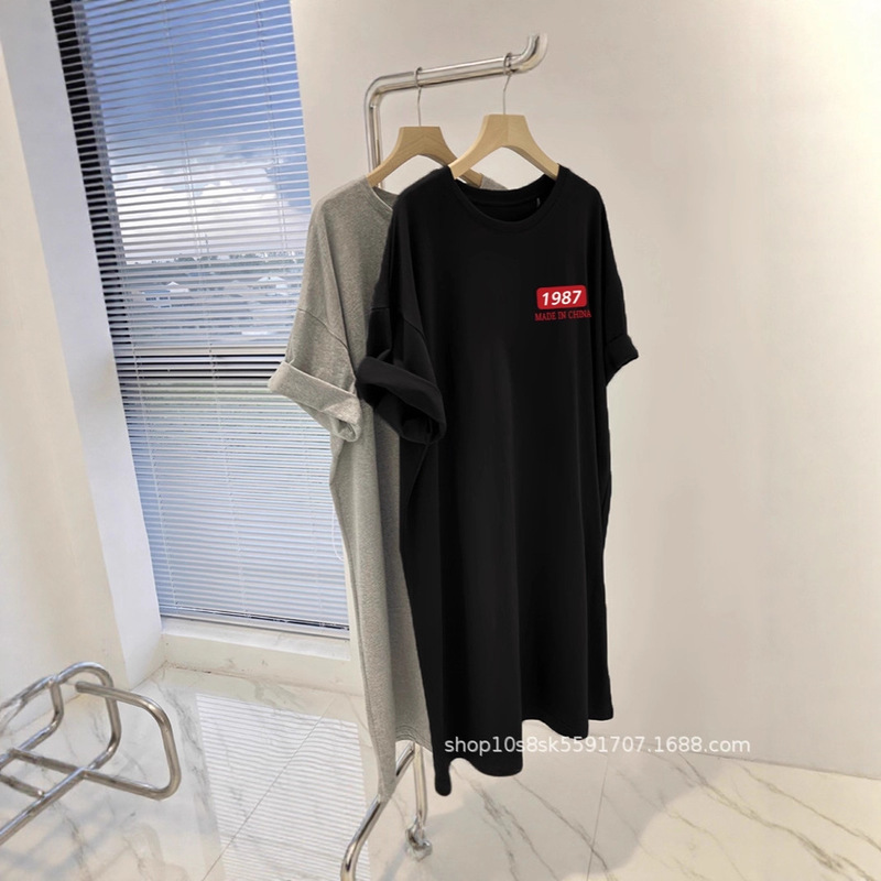 Black T-Shirt Dress for Women 2026 New Style Mid-Length Korean Style Loose Plus Size Short-Sleeved Long Dress Fashionable Age-Reducing Dress Black T-Shirt Dress for Women 2026 New Style Mid-Length Korean Style Loose Plus Size Short-Sleeved Long Dress Fashionable Age-Reducing Dress