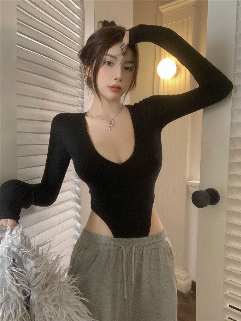 Rompers Pants Type Wholesale Women's Polyester Sexy Simple Style Solid Color Long Sleeve Bodysuits