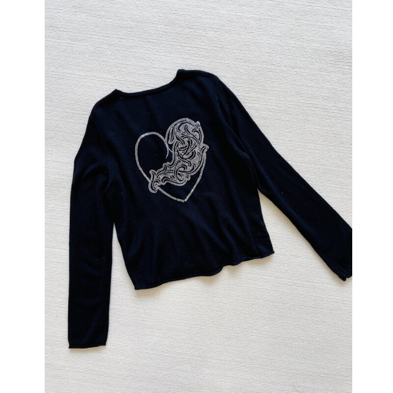 "Distinct Market" 26Ss Summer/Advanced Edition Hot Girl Rhinestone Vine Heart Silver Buckle Knitted Cardigan Thin Jacket "Distinct Market" 26Ss Summer/Advanced Edition Hot Girl Rhinestone Vine Heart Silver Buckle Knitted Cardigan Thin Jacket