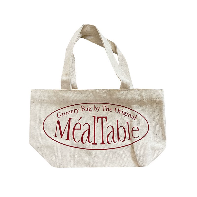 Канва мини-сумка Tote (MealTable) 29×17×10 см, молочно-белая с красной печатью, переносная маленькая сумка