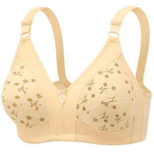 New Printed Bra for Middle-Aged and Elderly Mothers, Shoulder Strap Women's Bra, Comfortable Push-Up, Thin Style Without Rims