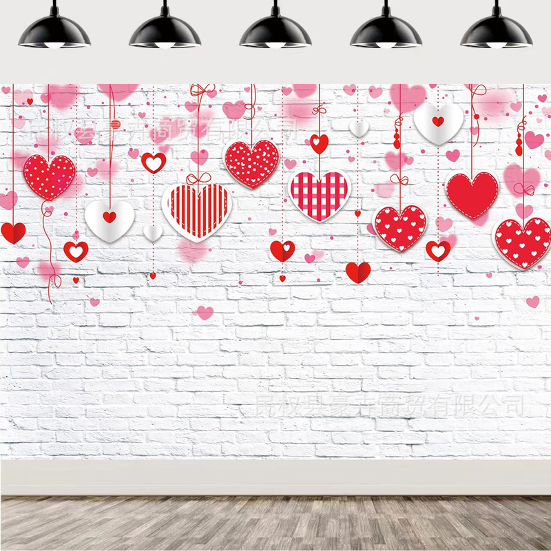 Amazon Valentine's Day White Brick Wall Red Heart Photography Background Cloth Valentine's Day Wedding Party Decoration Banner Hanging Cloth Amazon Valentine's Day White Brick Wall Red Heart Photography Background Cloth Valentine's Day Wedding Party Decoration Banner Hanging Cloth
