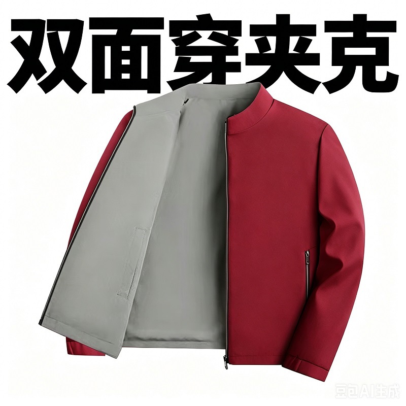 New Chinese-style reversible jacket for middle-aged and young men, solid color stand-up collar Hanfu jacket, casual everyday wear.