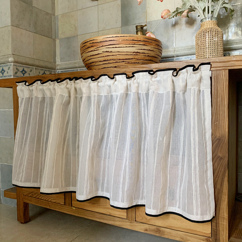 Antique Japanese Style Cotton and Linen Short Curtain Cabinet Curtain Half Curtain Cabinet Shelter Curtain Cabinet Dustproof Partition Small Curtain Punch-Free