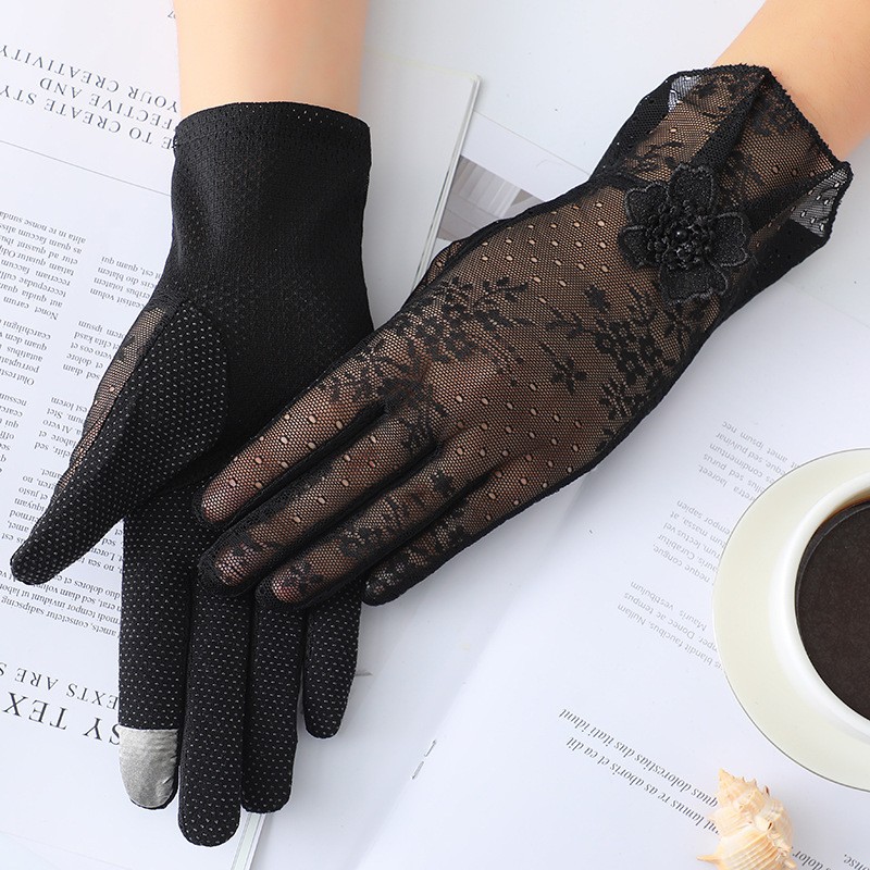 Guantes de protección solar de primavera y verano guantes de pantalla táctil de encaje conducción de las mujeres transpirable al aire libre protección solar guantes de equitación