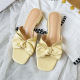 2024 Summer New Square Headed Bow Thick Heel Open Toe Slippers for Women's Sandals, Wearing Extra Large Women's Shoes 41-43