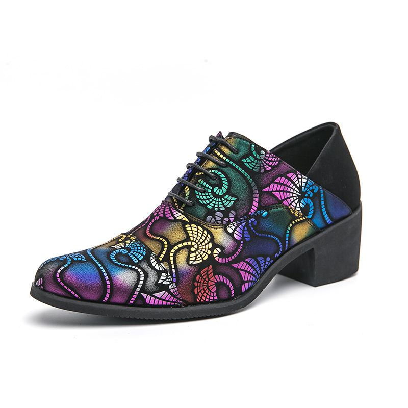 Transfronterizo 46 zapatos de cuero de talón alto para hombres 2024 primavera y otoño nuevo aumento de altura de 6 cm de patrón de novio zapatos de boda para hombres