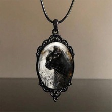 哥特式黑猫项链套装,万圣节复古黑猫吊坠,万圣节服装配件批发