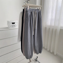 松弛感休闲运动束脚裤女简约韩版拼接卫裤冬季加绒加厚学生哈伦裤