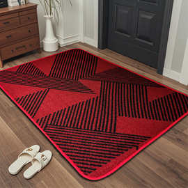 圈绒入户门垫红色耐脏地垫喜庆中式几何玄关进门加厚防滑橡胶脚垫