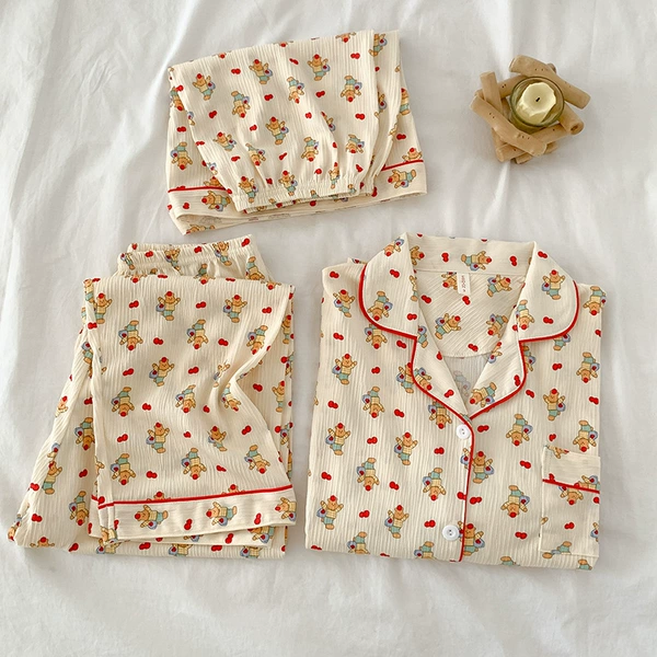 Apple, shorts, trousers, with little bears, with short sleeve