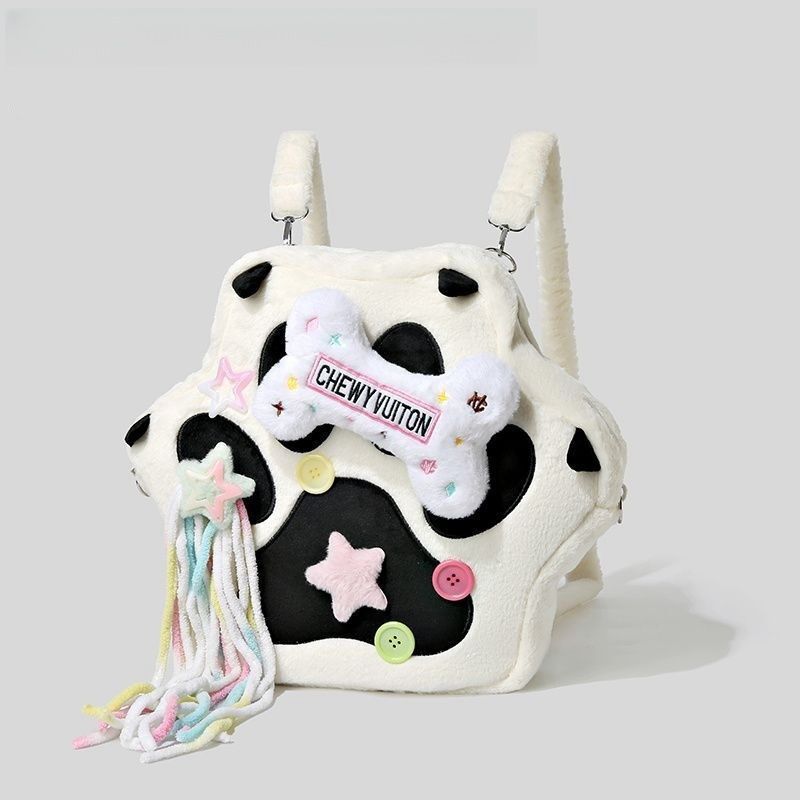 High Yan Value Niche Backpack Hexagonal Personality Y2K Cow Plush Autumn and Winter Street Soft Girl Cute Backpack for Women