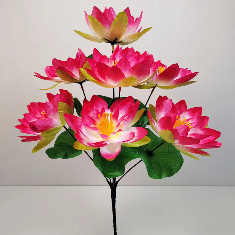 Simulated 7-Head Flower Water Lily, Artificial Flower Decoration, Living Room Silk Flower, Flower Offering in Front of Buddha, Lotus Ornament, Factory Direct Sale