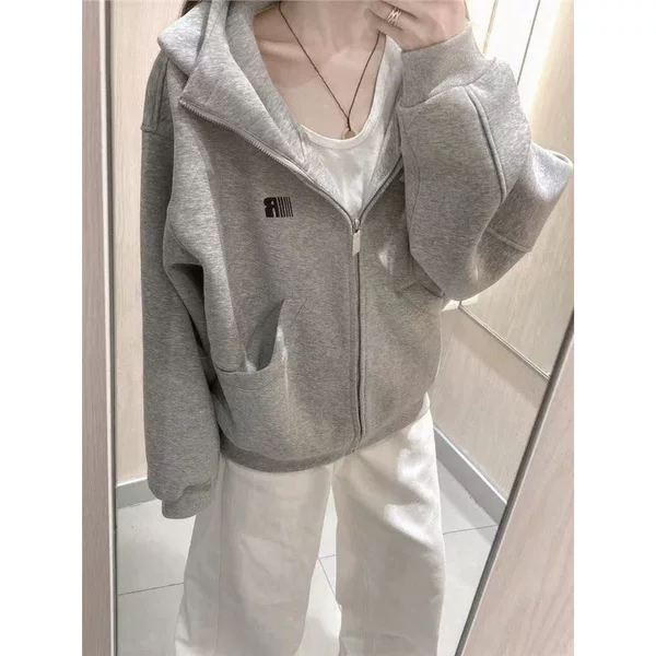 Full of youthful charm!! 【Embroidered Letters】American High Street Style Women's Hooded Sweatshirt, INS Loose Fit New Trendy Jacket