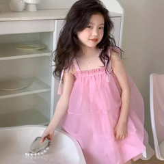 Korean Children's Summer 2024 Girls' Babydoll Dress with Bustier, Princess Dress, Tulle Skirt for Older Children - Birthday Party Dress