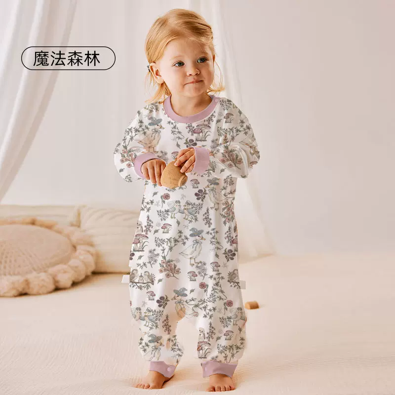 婴儿睡袋连体睡衣幼儿哈衣爬服夏季宝宝长袖睡衣分腿睡袋空调服