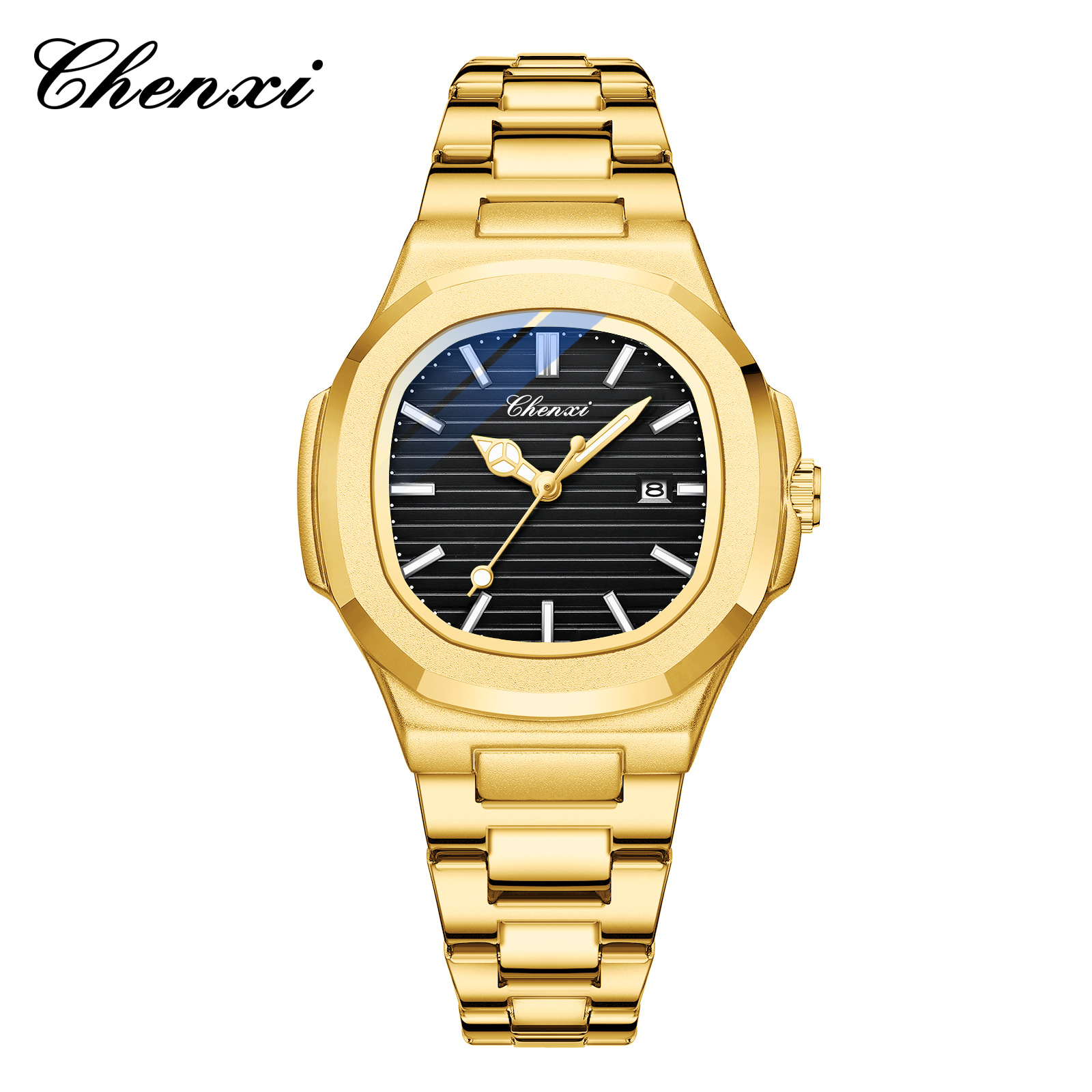 Chenxi transfronterizo venta caliente correa de acero reloj pareja luminosa impermeable simple moda negocio calendario hombres y mujeres reloj de cuarzo