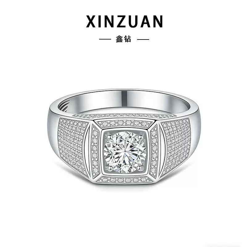 新款s925银跨境热卖镶嵌8MM莫桑石男戒现货批发时尚