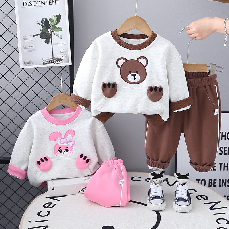 五小七童装2025春秋新款0-4岁中小童男童女童小熊小兔卡通卫衣2件