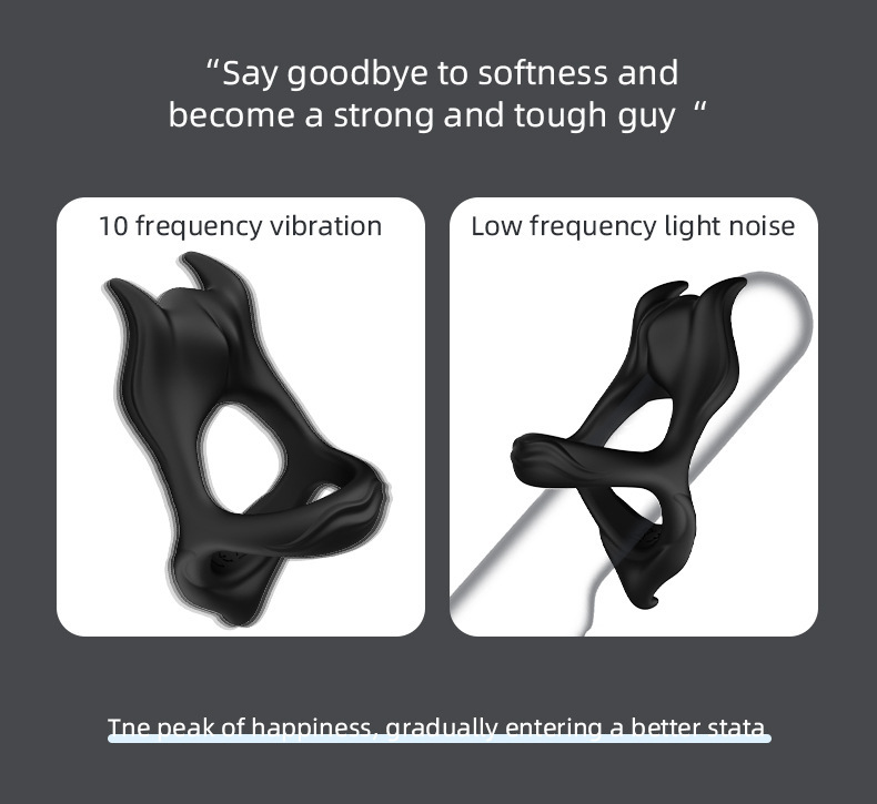 Triple-Ring Vibrating Cock Ring with Prostate Massager, Liquid Silicone, 10 Vibration Modes — detail image 3