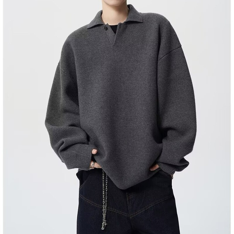 American Trendy Brand Lapel Sweater Cotton Jacket Loose Winter Thickened Cotton Jacket Zipper Cardigan Jacket for Men