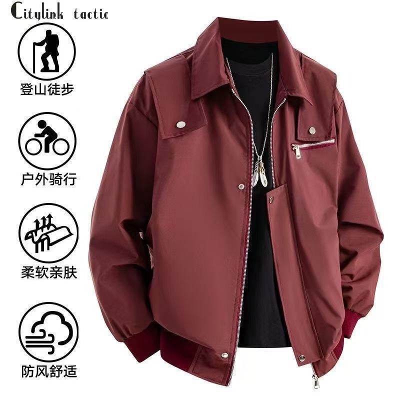 Cross-Border Hot-Selling American Retro Zipper Decorative Jacket Men's Spring and Women's Autumn Lapel Workwear Fashion Casual Jacket