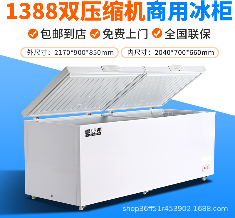 Congelador Xueshixi Congelador comercial horizontal de gran capacidad refrigerado Congelador grande de doble uso Refrigerador de temperatura simple y doble