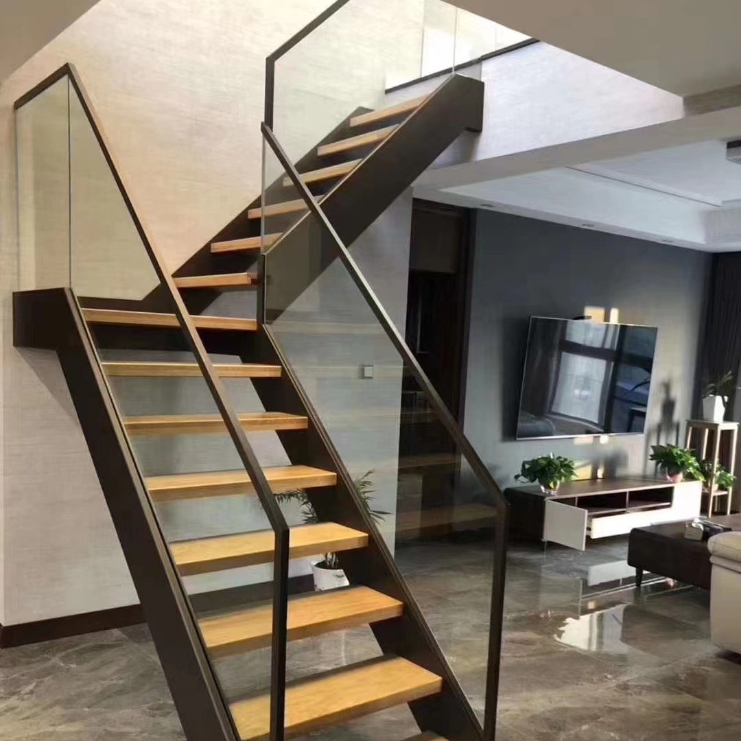 楼梯厂家定制自建房loft阁楼楼梯网红玻璃复式楼楼梯家用钢木楼梯