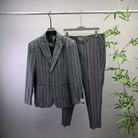 欧美商务休闲新款L路条纹西装西服西裤套装平替现货跨境欧货轻熟