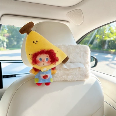 box for car rear headrest, stylish – Car tissue box/set - banana-shaped-headband-with-red-berries-white-tissue-box