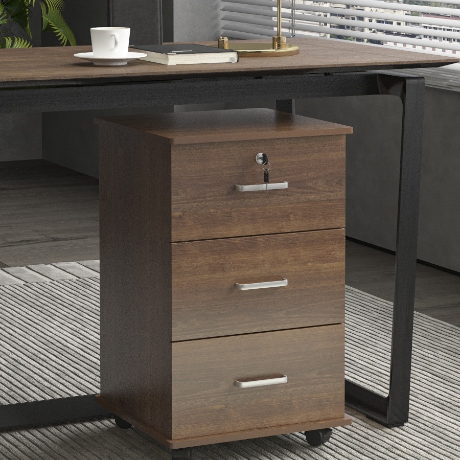 加高三抽移动文件柜65高木质带锁小柜子储物柜办公室桌下抽屉矮柜