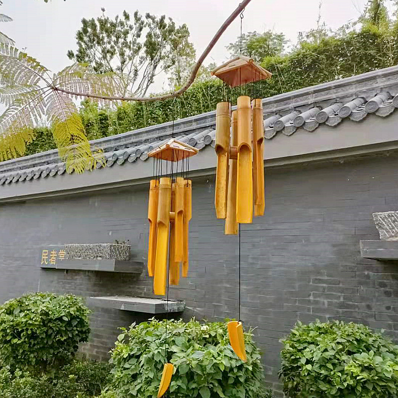 空間方式冥想和弦風鈴竹製手搖復古和風鈴鐺日式裝飾陽台掛飾掛件