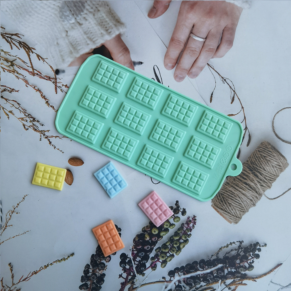 Silicone 12 waffle chocolate inserción vela flip goteo de goma molde de galletas molde de jalea pudín