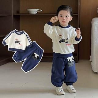 宝宝衣服秋季两件套卡通小狗套头卫衣男童束脚裤婴幼儿外出服织里