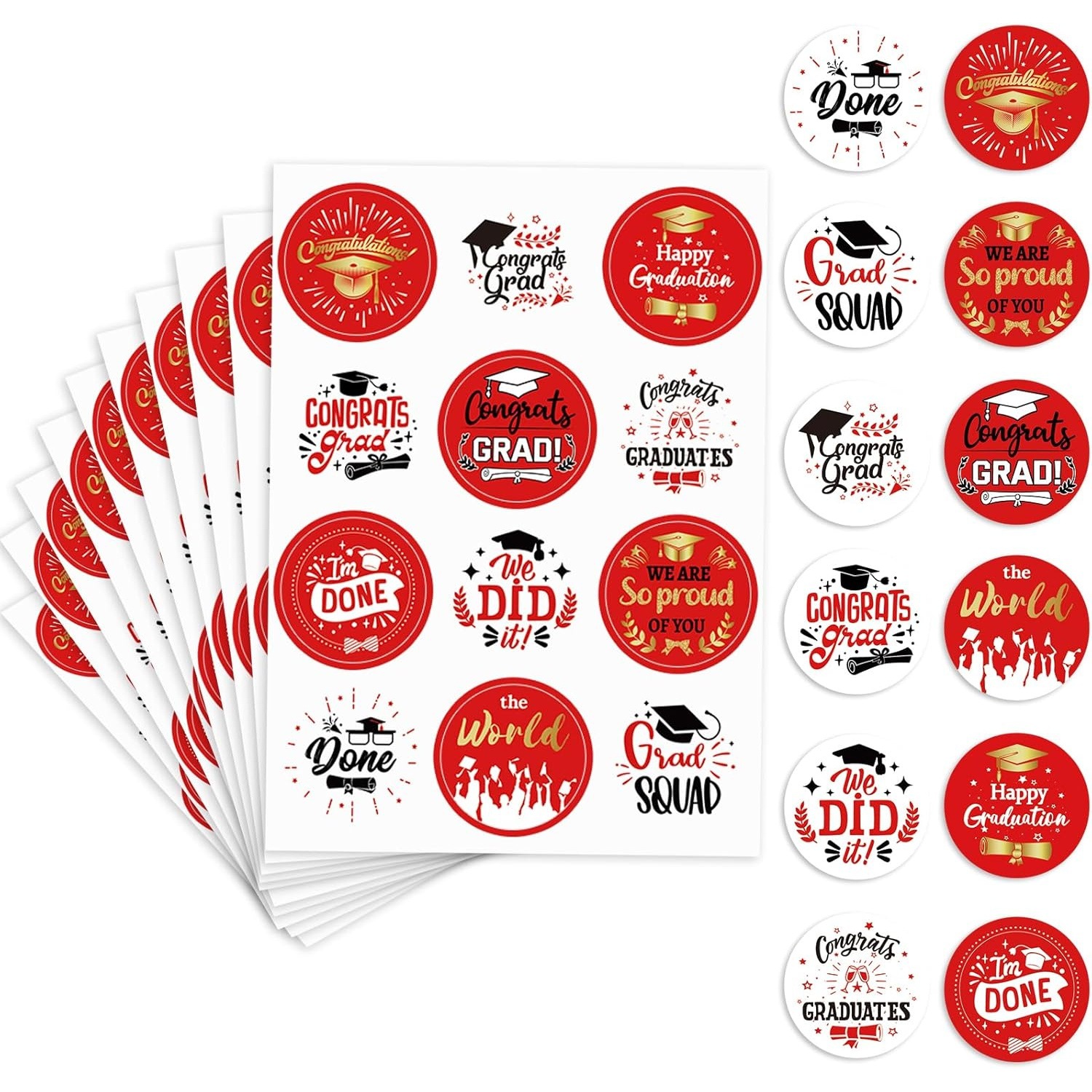 跨境不干胶贴纸标签封口贴毕业派对红色圆形贴纸派对装饰用不干胶