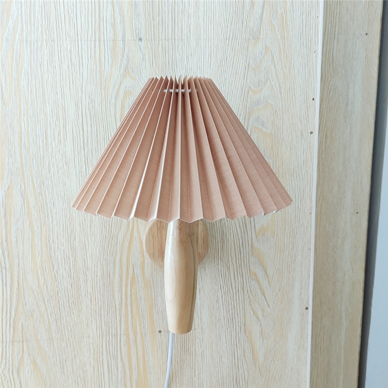INS estilo pastoral Retro Vintage plisado pétalo tela lámpara de pared de madera estilo pastoral dormitorio lámpara de entrada