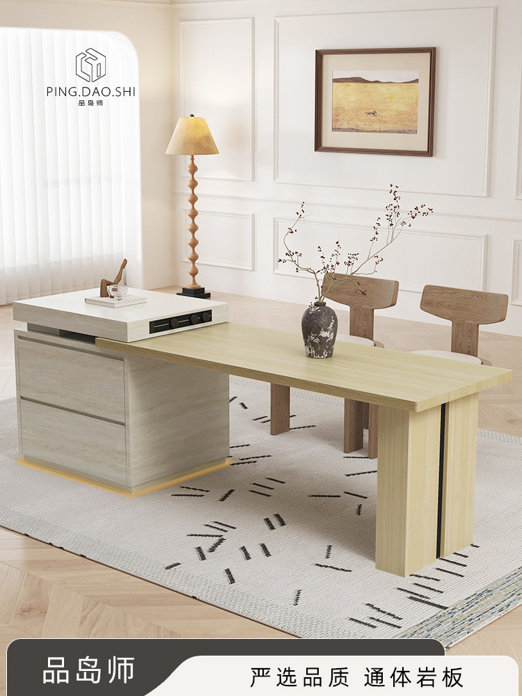 Island Dining Table Integrated Home Full Rock Slab Guide Table Cabinet Finished Product Custom Teak Wood Grain Kitchen Bar Island Table