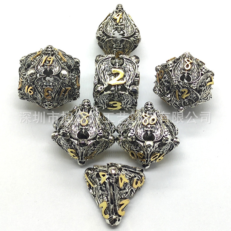 Transfronterizo nuevo metal hueco yihadista Ángel dados DND csulu corriendo grupo juego de mesa de 7 piezas multi-Cara dados al por mayor