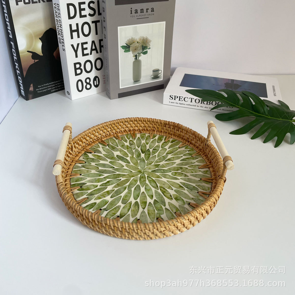 Vietnam ratán tejido Shell bandeja color Shell tejido merienda cesta de almacenamiento merienda bandeja fruta pan té bandeja